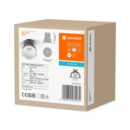 LEDVANCE Twist LED inbouwspot Ø7cm 840 wit/wit