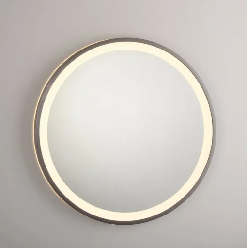 LED-wandspiegel VIDRO, grijs, Ø 46 cm, powerbank, schakelaar
