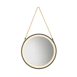 LED-wandspiegel VIDRO, zwart, Ø 40 cm, powerbank, hangend