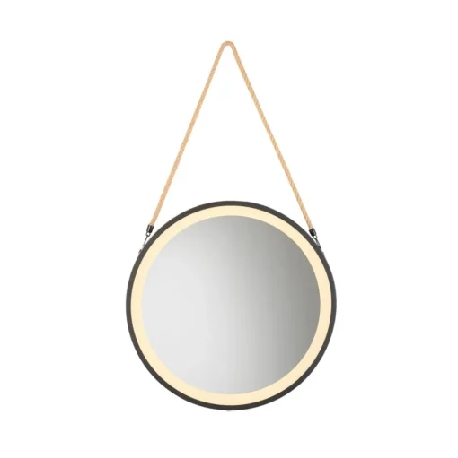 LED-wandspiegel VIDRO, zwart, Ø 40 cm, powerbank, hangend