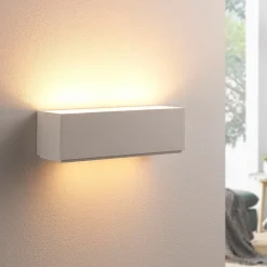Lidby wandlamp Benno, 29 cm, gips, wit, hoekig, G9