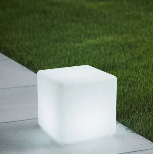 Lindby Accu-LED buitenlamp Cubara, RGB, kubus, kunststof