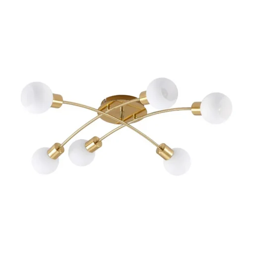 Lindby Agmar plafondlamp, messing, 6-lamps