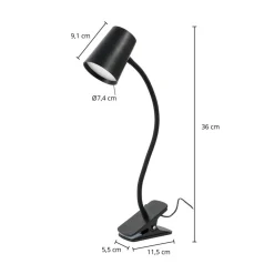 Lindby Ailina LED tafellamp, klemvoet, zwart