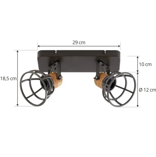Lindby Arinthea plafondspot, 2-lamps, zwart, staal, E14