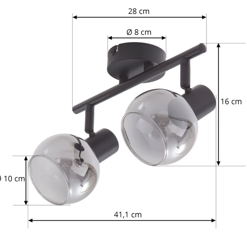 Lindby Arna plafondlamp, zwart, 2-lamps