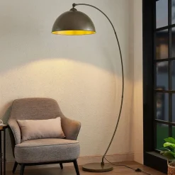 Lindby booglamp Jonera, grijs, metaal, E27, 185 cm hoog