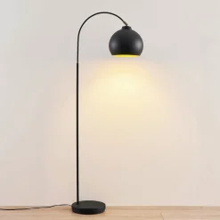 Lindby booglamp Minali, zwart, metaal, 148 cm hoog, E27
