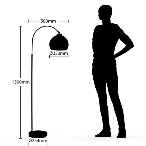 Lindby booglamp Minali, zwart, metaal, 148 cm hoog, E27