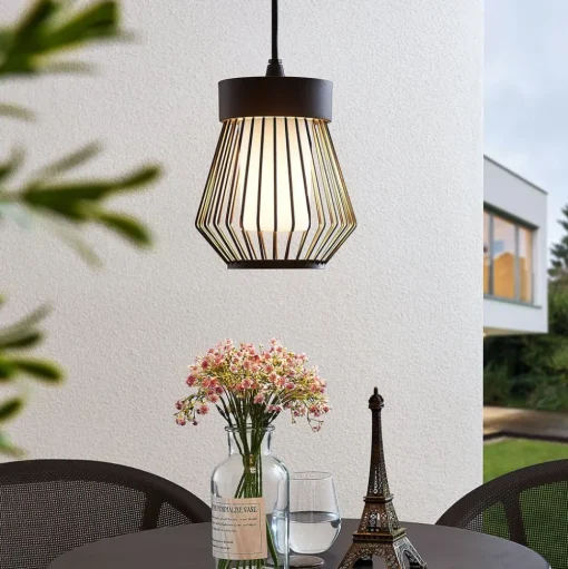 Lindby buiten hanglamp Vajana, Ø 19 cm, zwart, aluminium