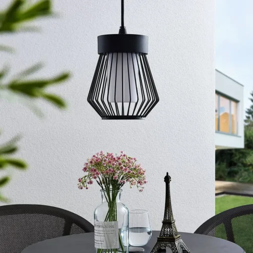 Lindby buiten hanglamp Vajana, Ø 19 cm, zwart, aluminium