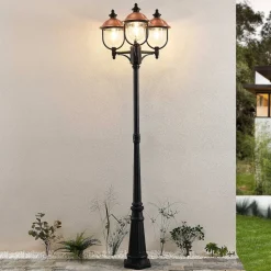 Lindby buitenlamp Clint, 225cm, 3-lamps, zeewaterbestendig, E27