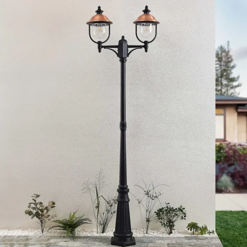 Lindby buitenlamp Clint, 225cm, 2-lamps, zeewaterbestendig, E27