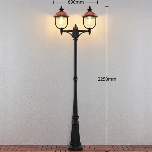 Lindby buitenlamp Clint, 225cm, 2-lamps, zeewaterbestendig, E27
