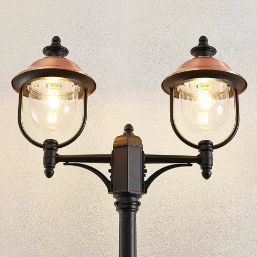 Lindby buitenlamp Clint, 225cm, 2-lamps, zeewaterbestendig, E27