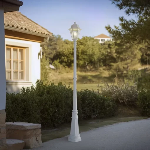 Lindby buitenlamp Edana, 211 cm, wit, metaal, E27, IP44