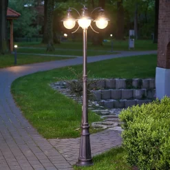 Lindby buitenlamp Eddie, 198 cm, roest, metaal, IP44, E27