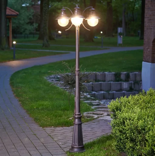 Lindby buitenlamp Eddie, 198 cm, roest, metaal, IP44, E27