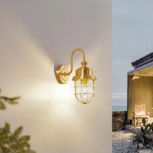 Lindby buitenwandlamp Adalie, messing, roestvrij staal