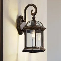 Lindby buitenwandlamp Adelisa, goud antiek, aluminium, hoogte 39 cm
