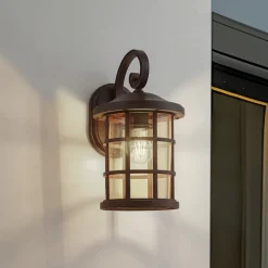 Lindby buitenwandlamp Ankea, roest/amber, 37 cm, IP23, E27