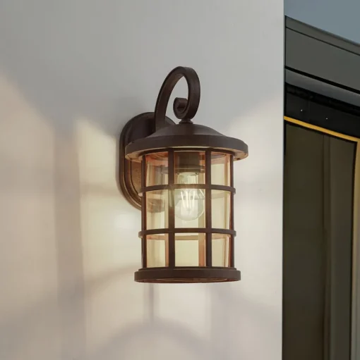 Lindby buitenwandlamp Ankea, roest/amber, 37 cm, IP23, E27