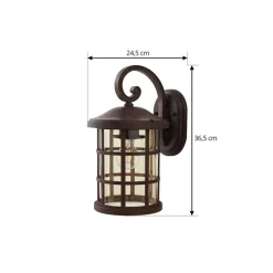Lindby buitenwandlamp Ankea, roest/amber, 37 cm, IP23, E27