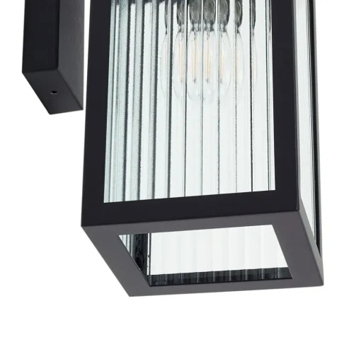 Lindby buitenwandlamp Bolgar, zwart, metaal, glas, 15cm