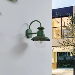Lindby buitenwandlamp Celinor, groen, staal, Ø 15 cm