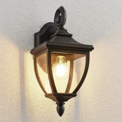 Lindby buitenwandlamp Cerys, zwart, kunststof, hoogte 37cm