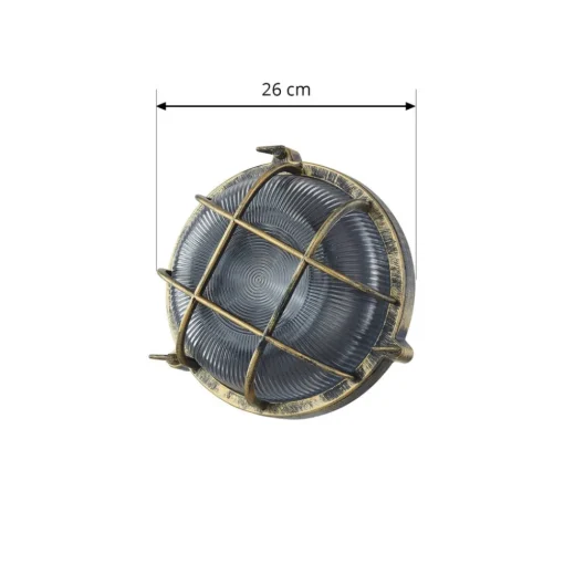 Lindby buitenwandlamp Daaje, goudkleurig, Ø 26 cm, aluminium