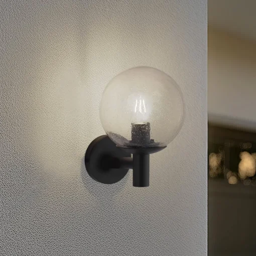 Lindby buitenwandlamp Dangan, helder, glas, Ø 20 cm