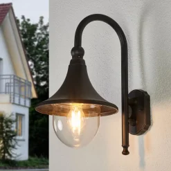 Lindby buitenwandlamp Daphne, antiek zwart, metaal, E27