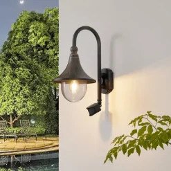 Lindby buitenwandlamp Daphne, antiek zwart, sensor, E27