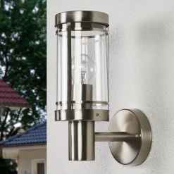 Lindby buitenwandlamp Djori, aluminiumkleurig, roestvrij staal, E27