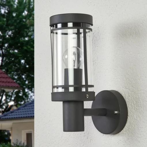 Lindby buitenwandlamp Djori, 28cm, antraciet, E27, roestvrij staal