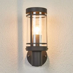 Lindby buitenwandlamp Djori, 28cm, antraciet, E27, roestvrij staal