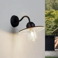 Lindby buitenwandlamp Filip, zwart, 30 cm, E27, IP44