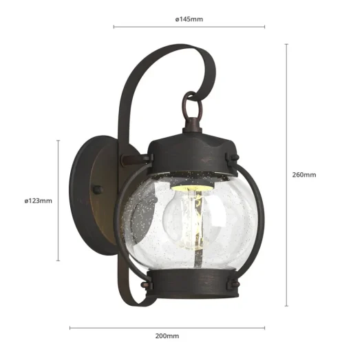 Lindby buitenwandlamp Gerlo, roestbruin, metaal, 26 cm, E27