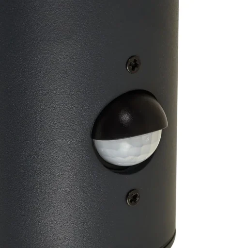 Lindby buitenwandlamp Heulo, Ø 10,5 cm, rookgrijs, sensor