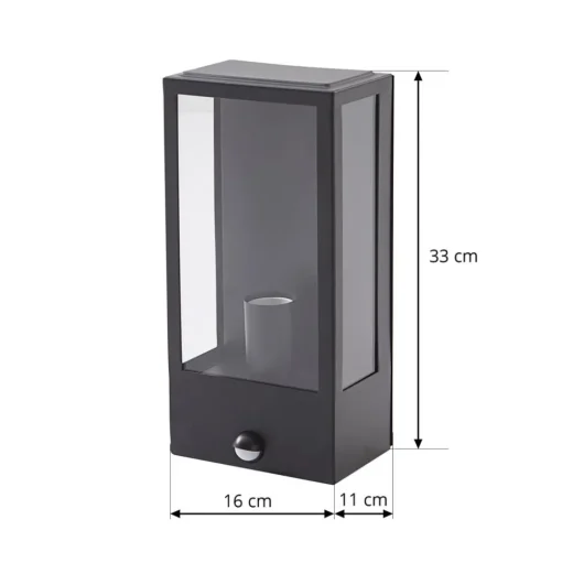 Lindby buitenwandlamp Ilana, zwart, sensor, IP44, E27