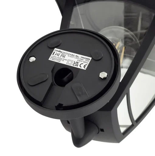 Lindby buitenwandlamp Isidoro, zwart, lantaarn, kunststof