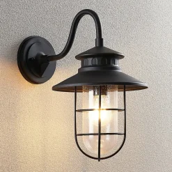 Lindby buitenwandlamp Kyan, hoogte 40 cm, zwart, IP44, E27