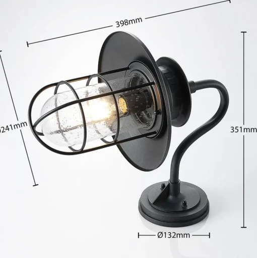 Lindby buitenwandlamp Kyan, hoogte 40 cm, zwart, IP44, E27