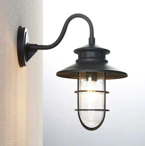 Lindby buitenwandlamp Kyan, hoogte 40 cm, zwart, IP44, E27