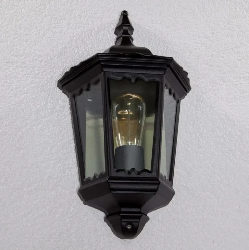 Lindby buitenwandlamp Lieva, hoogte 44 cm, zwart, glas