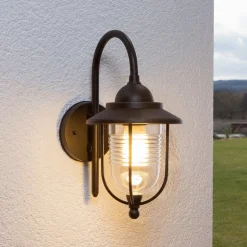 Lindby buitenwandlamp Meret, hoogte 37 cm, roestkleurig, aluminium