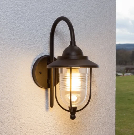Lindby buitenwandlamp Meret, hoogte 37 cm, roestkleurig, aluminium
