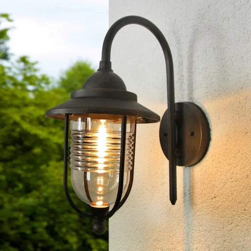 Lindby buitenwandlamp Meret, hoogte 37 cm, roestkleurig, aluminium