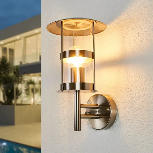 Lindby buitenwandlamp Noemi, grijs, roestvrij staal, 32cm